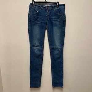 WAM Jeans Size 7/8 Women's What About Me Tapered Medium Wash Embroidered